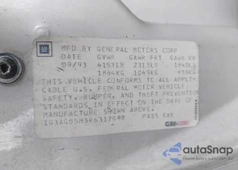 1994 Oldsmobile Cutlass Ciera S z USA, uszkodzony, nr VIN 1G3AG55M3R6317998